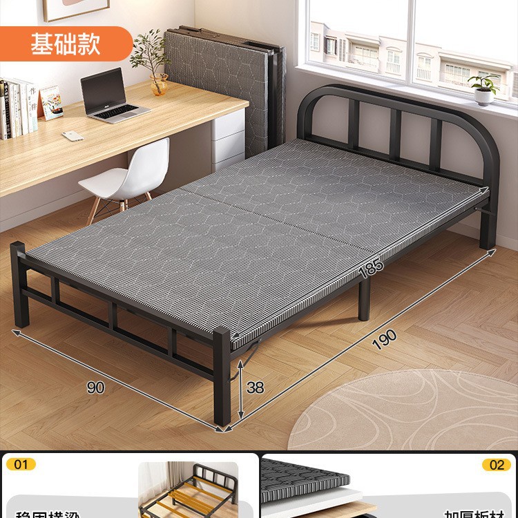 Cama plegable cama individual hogar adulto 1 m 2 pausa para el almuerzo cama pequeña dormitorio habitación de alquiler cama simple placa dura cama doble de hierro