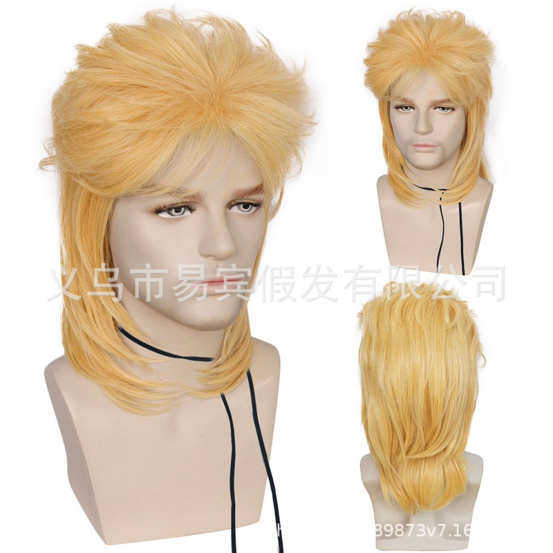 Foreign trade European and American mullet wig men's long hair rock band holiday party performance props wig