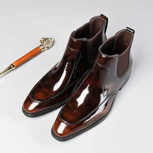 British pointed leather shoes high-top suit formal men's leather boots business boots Chelsea boots men's glossy