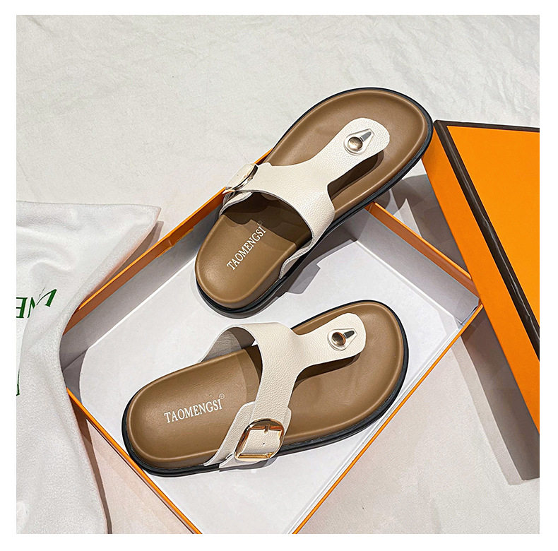 Dép sandal nữ quai ngang da bò thật đế dày phong cách Hàn Quốc — Màu Kaki mặt nhung, Màu đen mặt nhung, Trắng sữa vân vải chi tiết 37