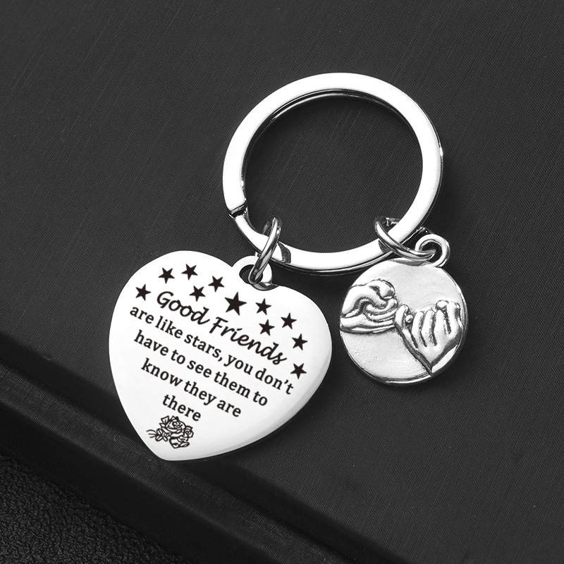 (2개) 좋은 친구와 자매 복숭아 심장 스테인레스 스틸 키 체인 선물을 보내 국경 간 뜨거운 판매 좋은 친구