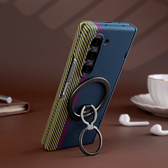 Samsung Z Fold7用ウォーターステッカー、カーボンファイバーパターン、マグネット式スタンド付きスマホケース、6枚の保護フィルム、折りたたみ式耐衝撃保護カバー
