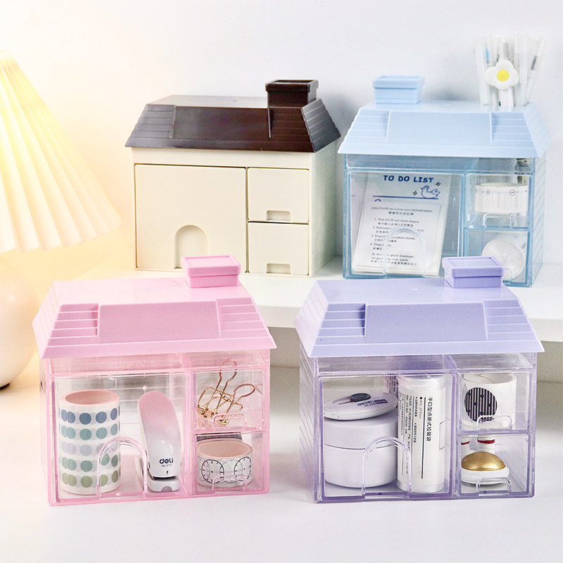 2023 New Small House Creative Desktop Finishing Storage Box Stationery Cosmetics Girls' Dormitory Storage Box