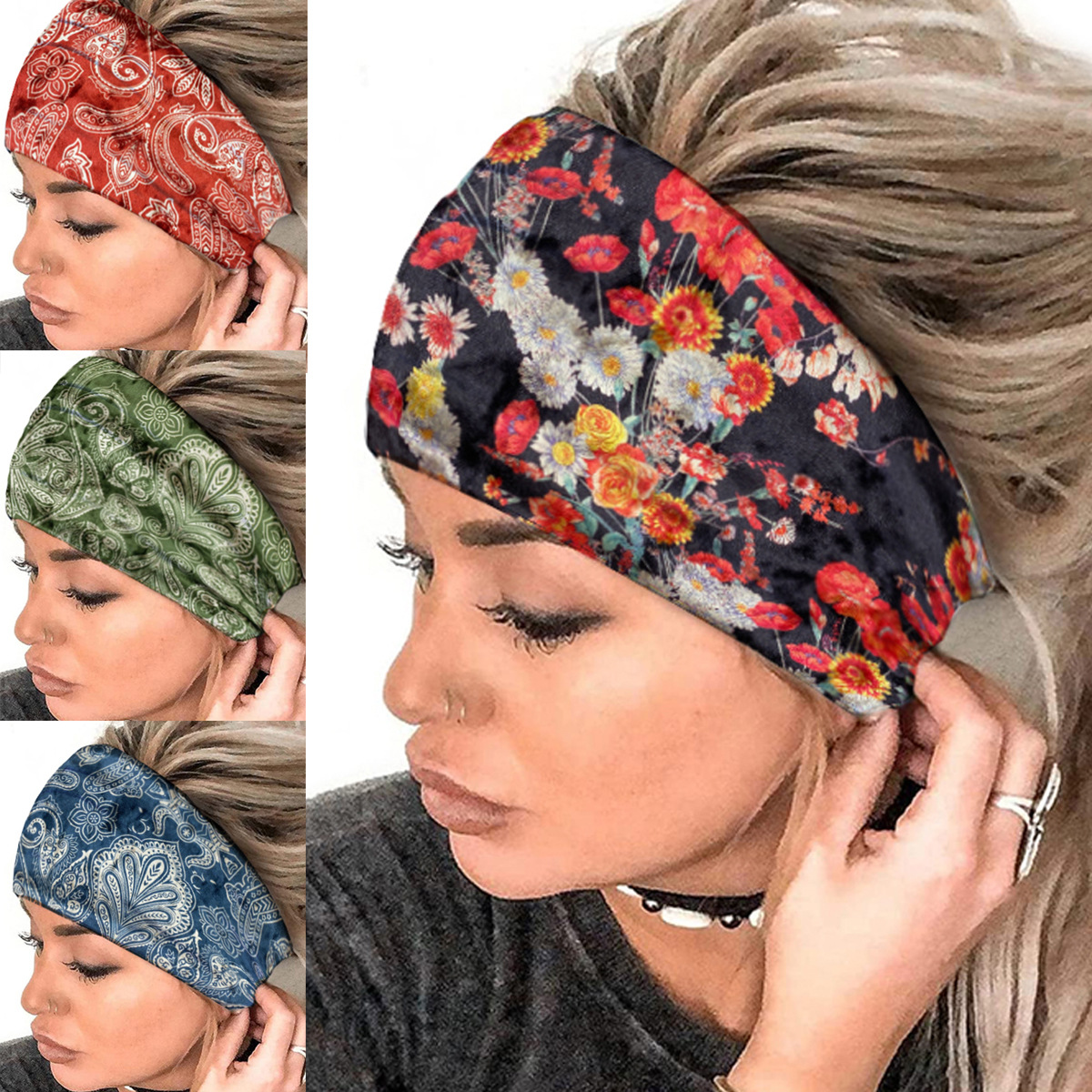 Heißer verkauf herbst und winter elastische breite rand samt kopftuch gedruckt taille obst blume stirnband_voghion.com