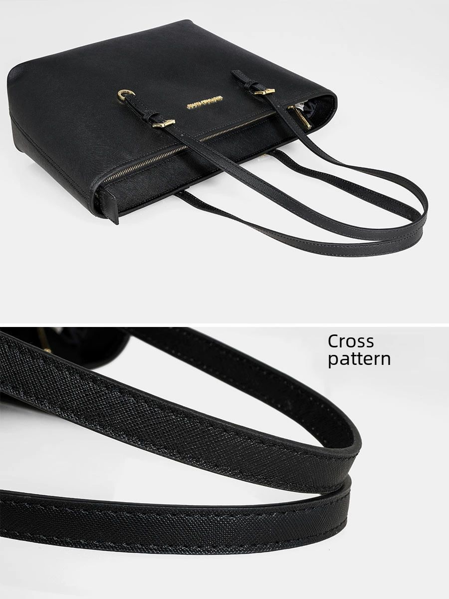 Handheld bag accessory, leather black straps one shoulder, genuine leather