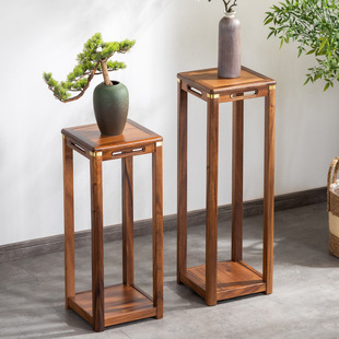 Solid Wood Flower Rack Walnut New Chinese Style Household Living Room Balcony Antique Flower Table Indoor Storage Rack Square Bonsai Rack