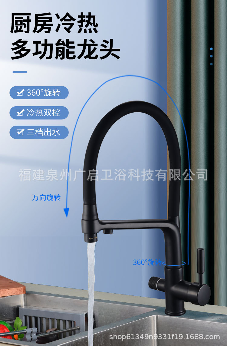 Cross-border all-copper kitchen three-in-one faucet, universal household cold and hot washing basin, sink, water purifier faucet details Picture