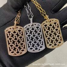 麒麟葫芦无事牌项链女18K玫瑰金红玉髓白贝母吊坠方形满钻锁骨链