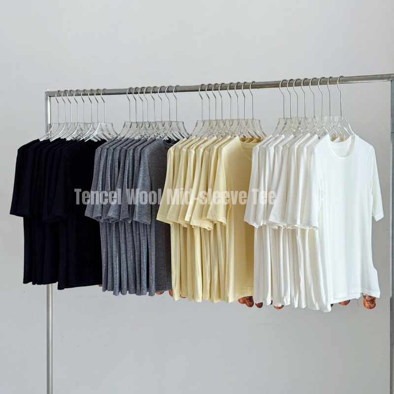 Highly-Rated, Simple and Elegant Tencel Wool Half-Sleeve Base Shirt, New Women's Solid Color Round Neck T-Shirt with 3D Cut Highly-Rated, Simple and Elegant Tencel Wool Half-Sleeve Base Shirt, New Women's Solid Color Round Neck T-Shirt with 3D Cut