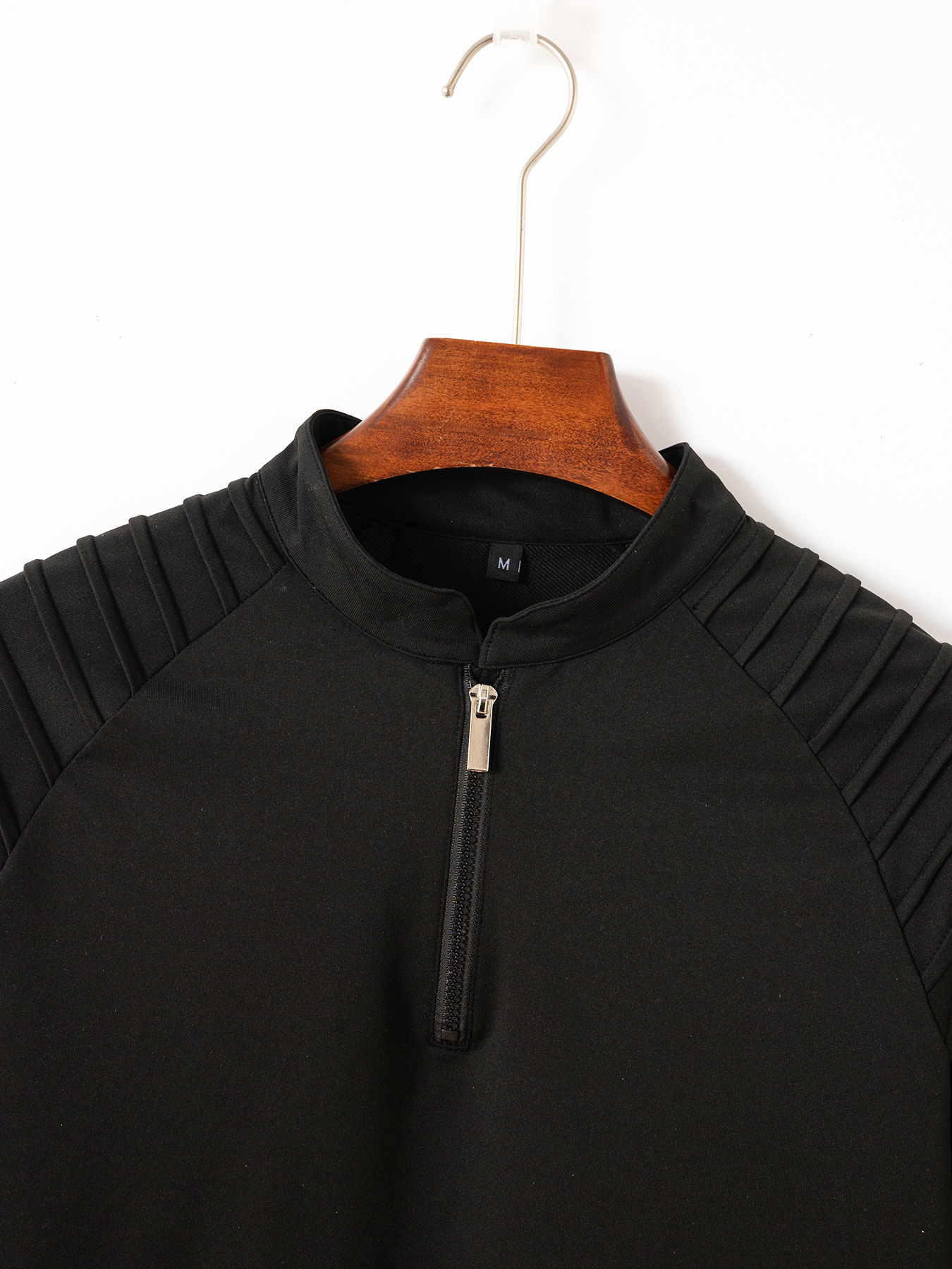 Men's Long Sleeve Polo Shirt With Arm Pleats And Zipper Casual_voghion.com