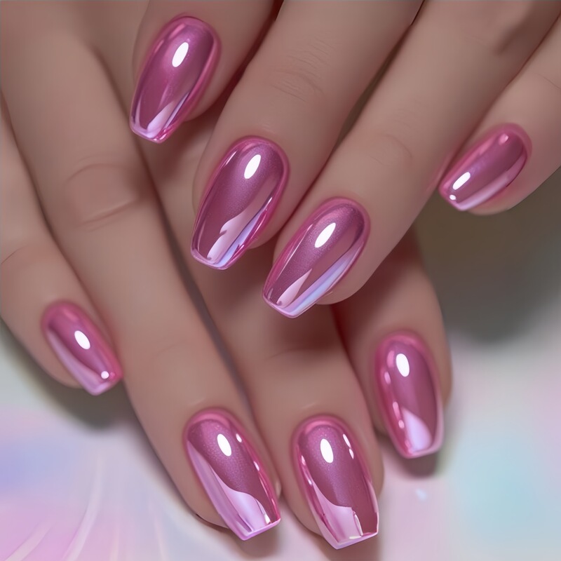 Medium-Sized Square Fake Nails with Electroplated Chrome Mirror Surface, Bright Purple, Sweet Aurora Style, European and American Ins Style, Cross-Border Hot Sale Medium-Sized Square Fake Nails with Electroplated Chrome Mirror Surface, Bright Purple, Sweet Aurora Style, European and American Ins Style, Cross-Border Hot Sale