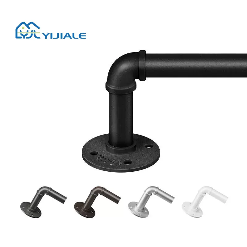 外贸跨境可伸缩黑色工业风罗马杆窗帘杆北欧窗帘杆子轨道现代简约