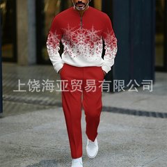 2025欧美跨境外贸秋冬热卖新款男士圣诞节数码打印套装男卫衣两件