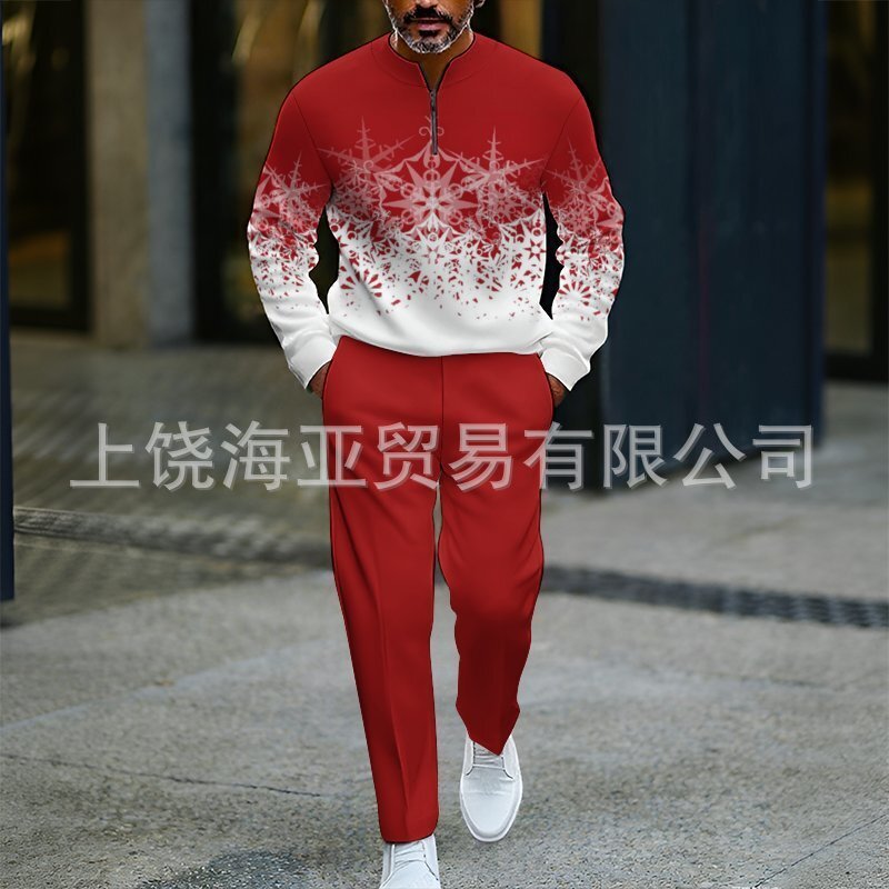 2025欧美跨境外贸秋冬热卖新款男士圣诞节数码打印套装男卫衣两件|undefined