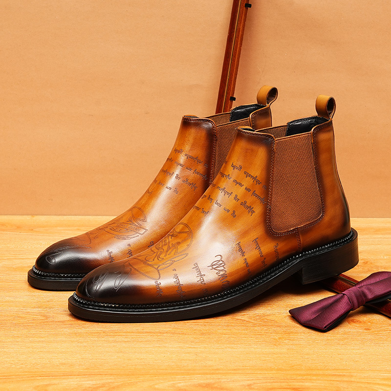 【足】马丁靴男英伦复古风短靴男真皮雕花商务正装切尔西靴冬季高