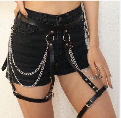 Nuevo cinturón cadena de la cintura ajustable de una sola pieza del anillo de la pierna Liga transfronteriza cinturón de cuero