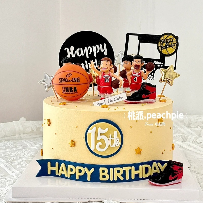 Basketball Boy Slam Dunk Boy Cake Decoration Ornaments Theme Birthday Baking Basketball Shoes Flag Plug-In