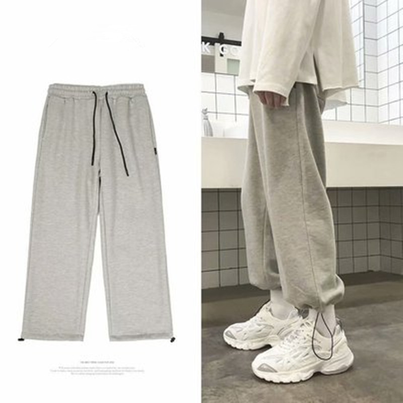 2023 Summer new pants women's easy-to-match loose ankle-tied sports pants straight elastic waist cropped women's wide-leg pants