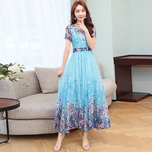 Style Print Dress Elegant Slimming Youthful Large Swing Medium Length Dress Beach Dress