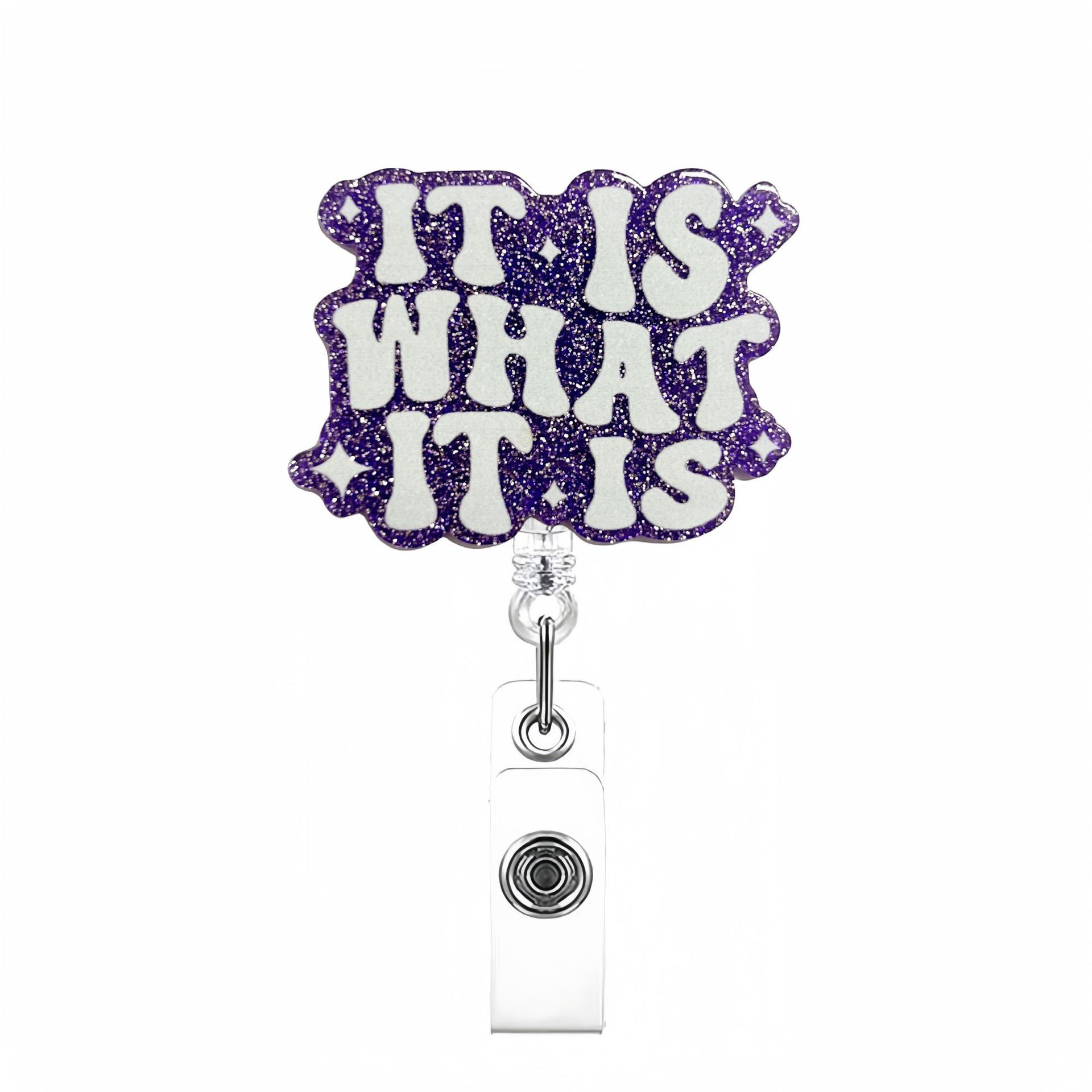 Etiqueta de etiqueta de venta caliente transfronteriza en lugar de acrílico divertido brillo clip de insignia telescópico hebilla de identificación hebilla fácil de tirar