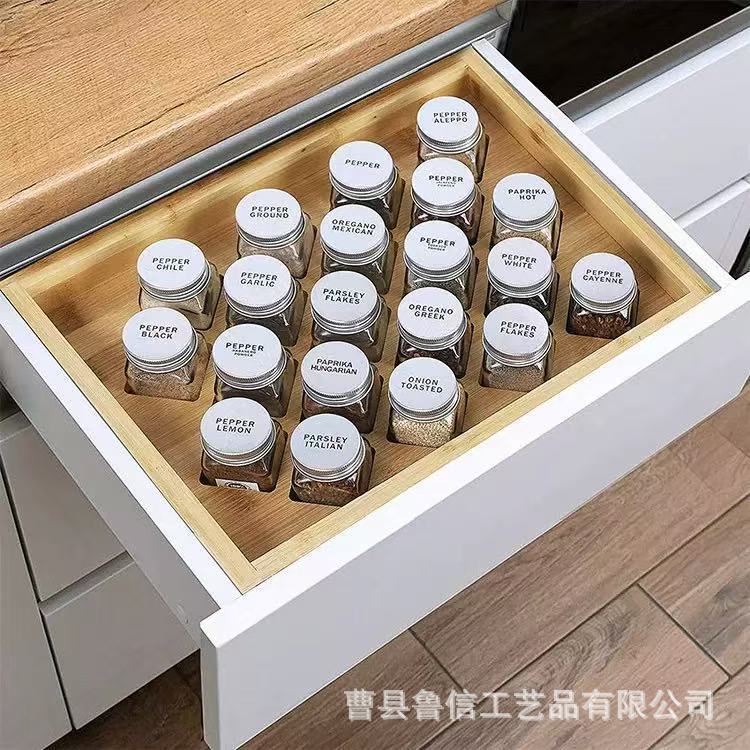 台所の実木香料箱のカウンターの収納箱の竹の調味料の瓶の収納棚の多格の整理棚の縦型の物置棚|undefined