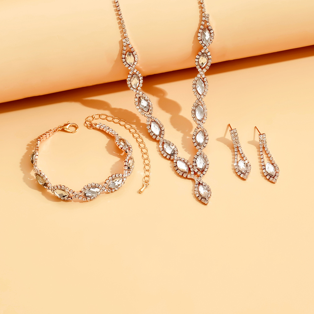 Designer Style Fashion Personality Wave Light Rhinestone Necklace Earrings Bracelet Bridal Se_voghion.com