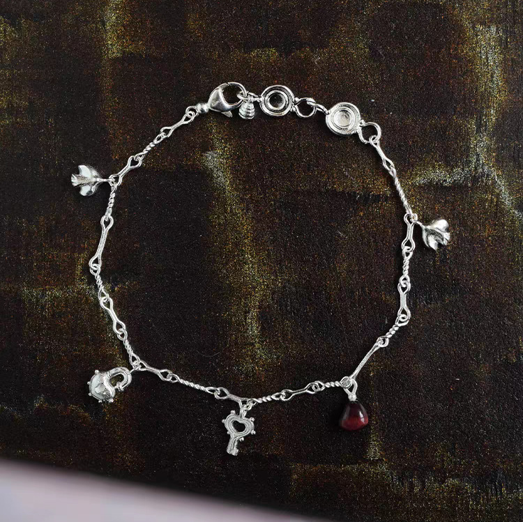 S925 Sterling Silver Heart Lock Wind Chime Bracelet Female Niche Designer High-End Styling Splicing Retro Texture Wrist Jewelry