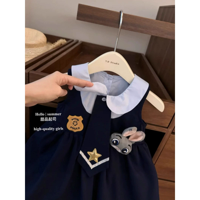 Летний модный детский кролик, платье, корейский стиль, полицейский, 2-8 лет, детская одежда