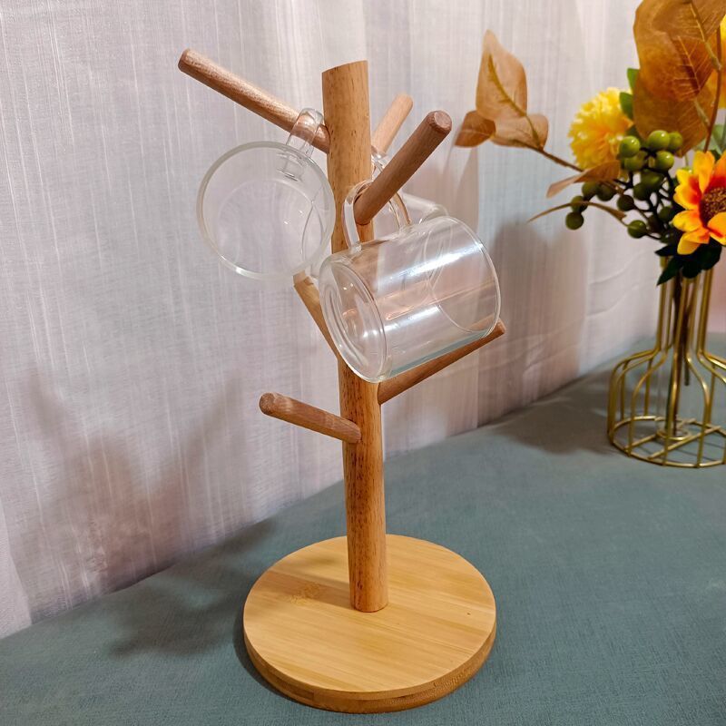 实木6位杯架带底座多功能收纳架入户玄关挂钥匙首饰带把手杯架新