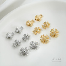 保色14K包金十字架隔珠通孔串珠配件diy手作珍珠手链项链饰品材料