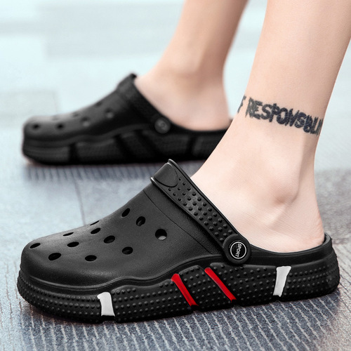 Summer Croc Shoes Men's Trendy Anti-Slip Soft Sole Hollow Baotou Sandals for Outerwear Thick Soled Beach Men's Slippers Wholesale