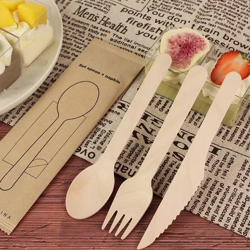 ECOLIFE 160mm disposable birch wood cutlery, biodegradable and compostable, perfect for weddings