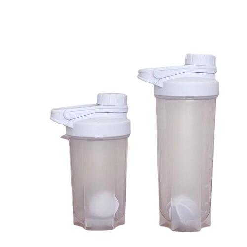 Pure white shaker cup protein powder enzyme mixing cup sports fitness cold water cup with scale PP plastic water cup delivery ball
