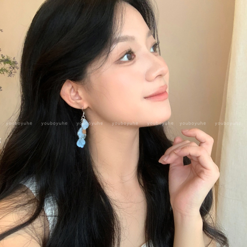 蓝色渐变贝壳花瓣耳钩女2025夏季新款绝美耳环海边度假风气质耳饰|undefined