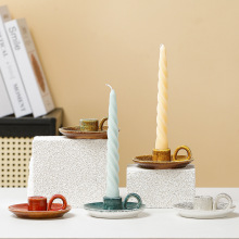 跨境北欧inS陶瓷窑变烛台烛光晚餐道具桌面摆件木条香薰托盘器具