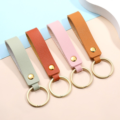 pu leather Korean version creative simple keychain metal pendant leather rope key pendant embossed ogo