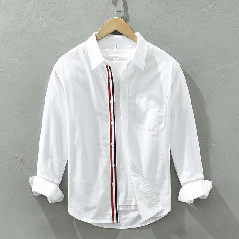 Spring and Autum Japanese Style Webbing Pure Cotton Oxford Long-Sleeved Shirt Men's Handsome Casual Trendyy Slim Versatile Shirt