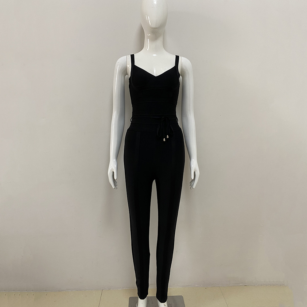 Mono Elegante de Fiesta, Estilo Europeo y Americano, Sexy y a la Moda, Ajustado, Color Sólido, Cintura Alta