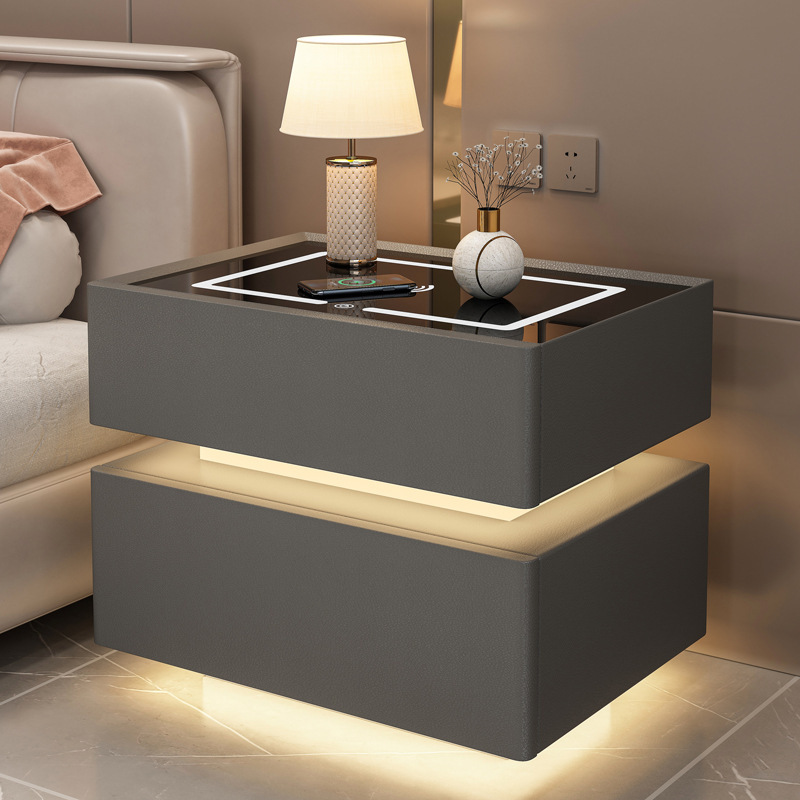 Elegante mesita de noche con luz Internet Celebrity 2023 nuevo dormitorio madera maciza contraseña bloqueo mesita almacenamiento simple moderno