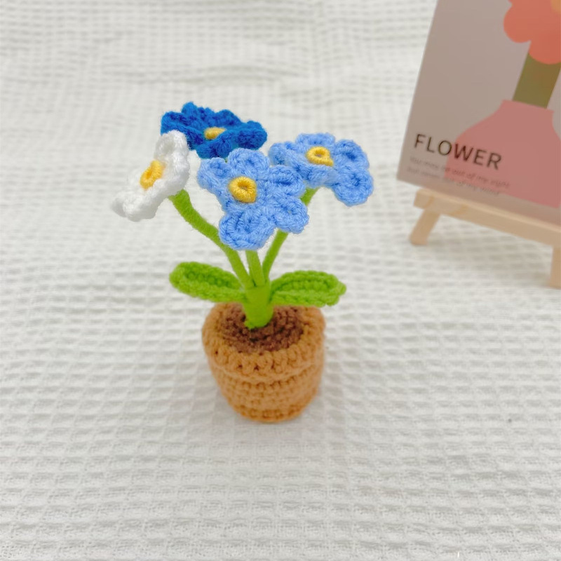 diy手工编织迷你盆栽花玫瑰花钩针自制郁金香办公室摆件毛线成品|undefined