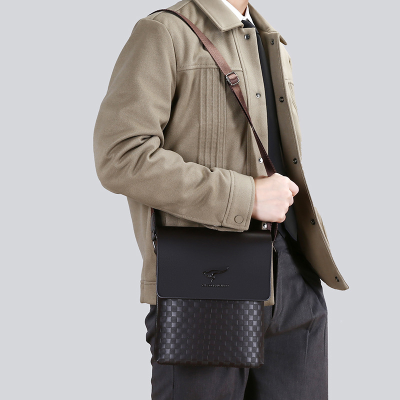 Bolso bandolera de hombre de estilo nuevo a cuadros al por mayor transfronterizo, bolso de mensajero, bolso de hombre retro de moda de cuero suave, bolso de cuero para hombre