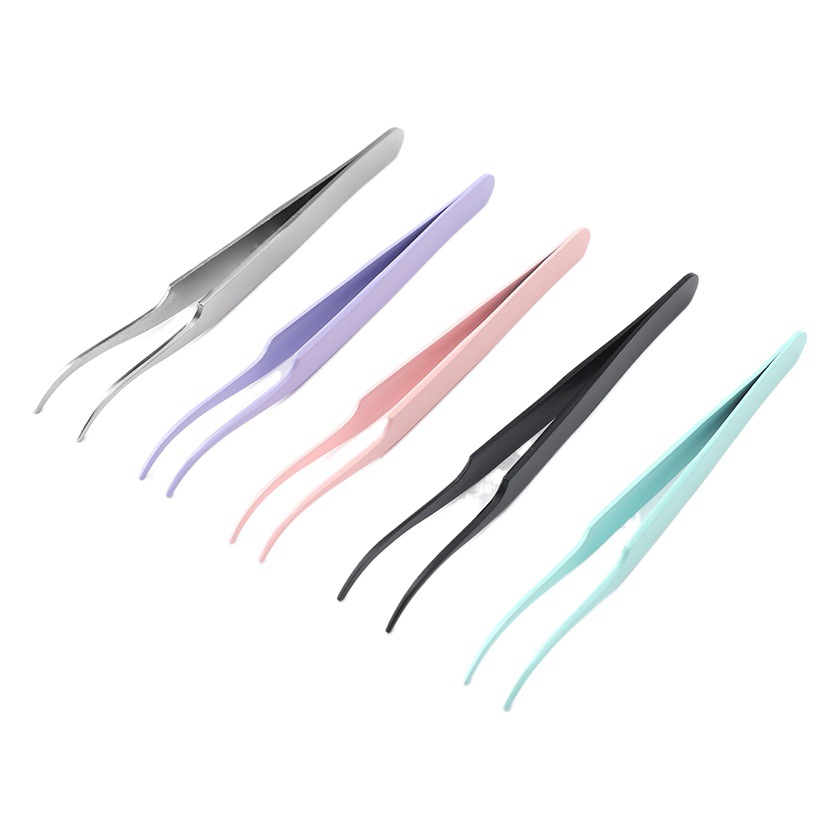 Stainless Steel False Eyelash Tweezers Grafting Eyelash Tweezers Safety Beauty Tools Round Head Eyelash Curler Dolphin Clip