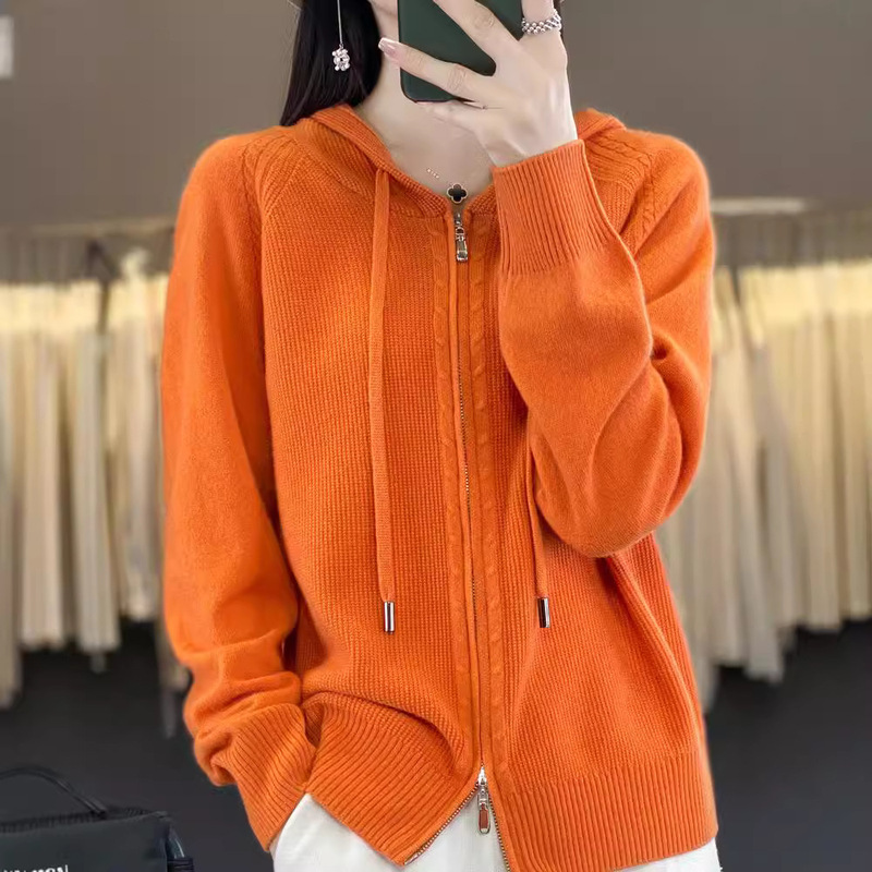 Hooded Sweatshirt for Women, Autumn and Winter Sweater Cardigan, New Style Double Zipper Knit Cardigan, Knitwear for Women, Korean Style