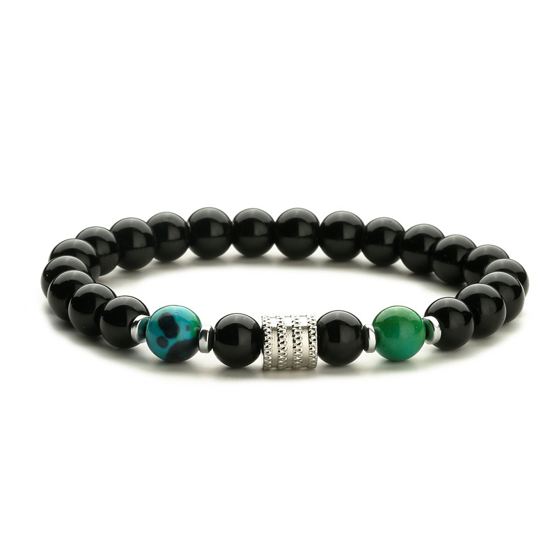 Nueva venta caliente transfronteriza de acero inoxidable ojo de tigre obsidiana cuentas negras brillantes pulsera de los hombres pulsera de piedra natural pulsera de los hombres y las mujeres