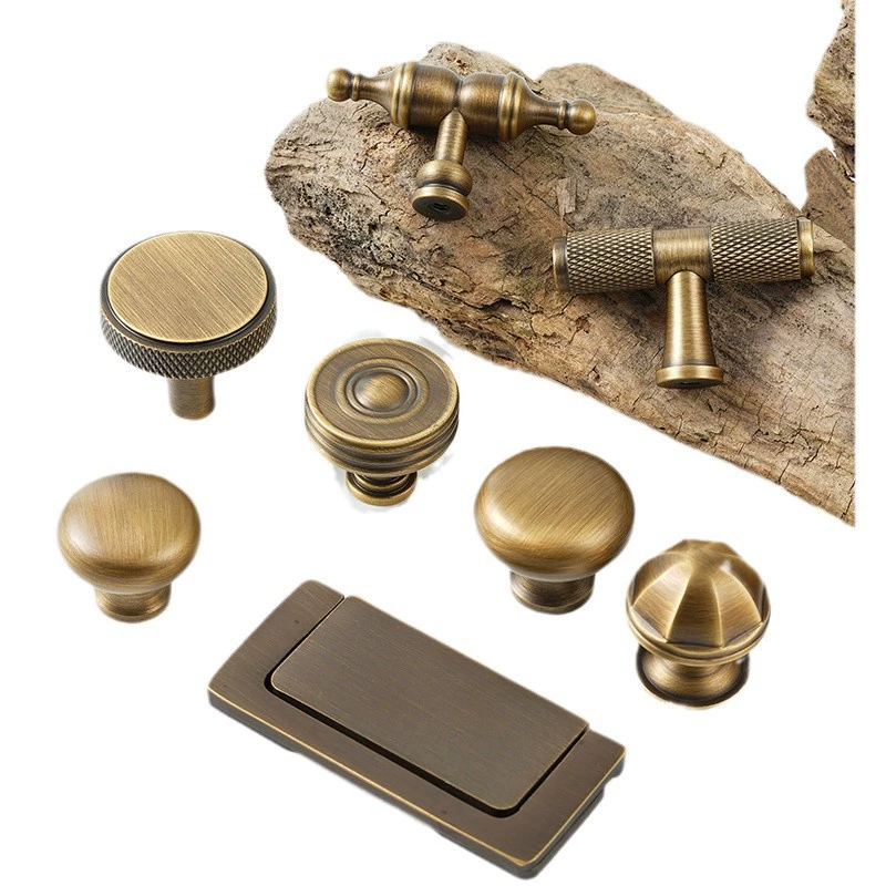 Держатель для дверцы шкафа и кухонного шкафа All brass бронзовый с одной дыркой, ретро простой чистый медный рукоять для ящика оптом