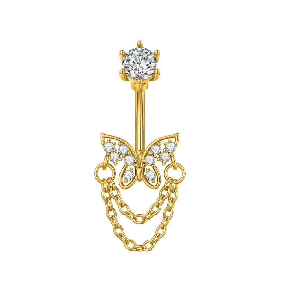 Love Butterfly Gold Heart Navel Ring Stainless Steel Zircon Belly Button Piercing Jewelry detail image 8