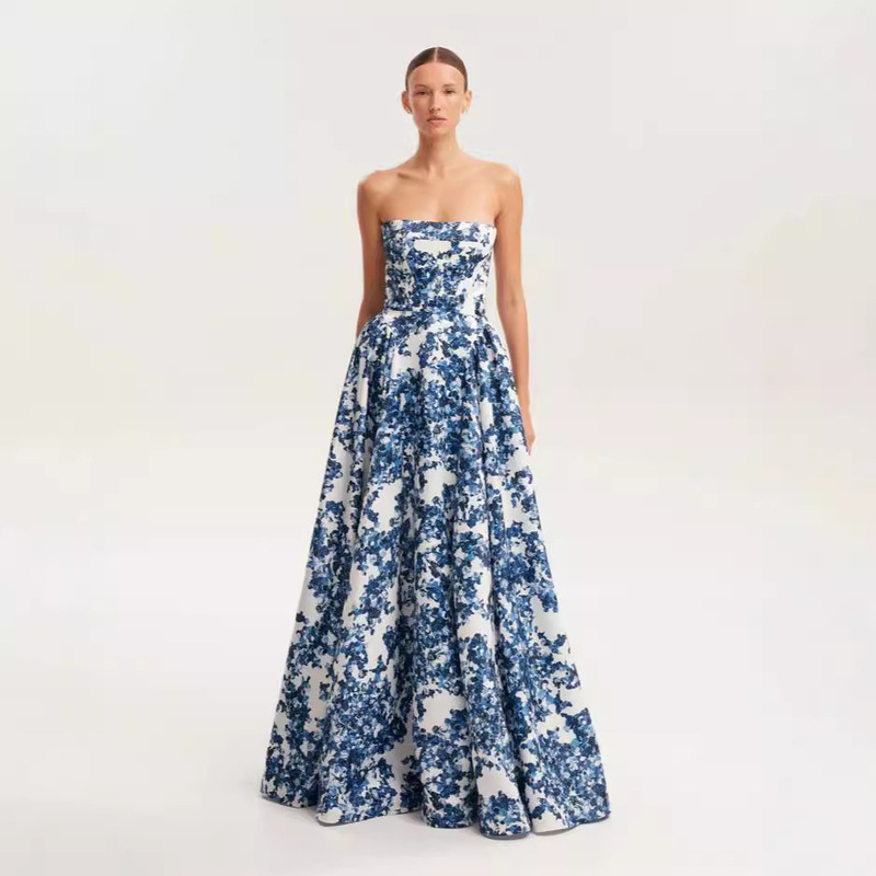2025 Cross-Border New Spring and Summer Off-Shoulder European and American Women's Three-Dimensional Cut Fairy-Like Long Elegant Evening Dress