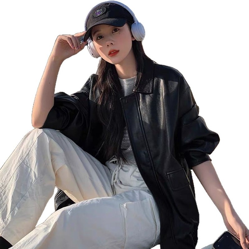 高级感皮衣外套女2025秋冬新款休闲宽松廓形酷帅机车皮夹克外套女|undefined