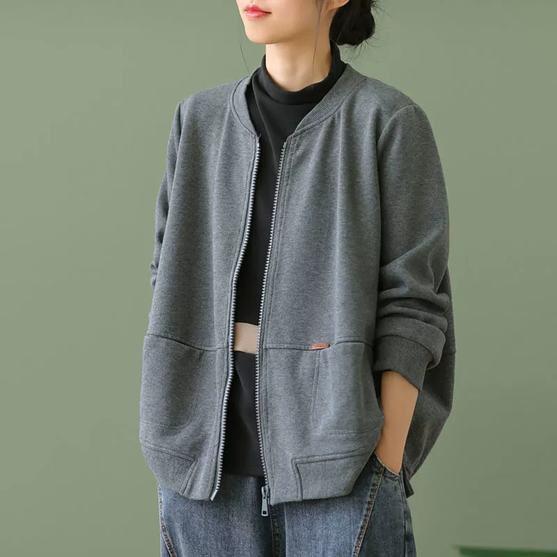 Retro cotton long-sleeve, autumn baseball jacket, oversize