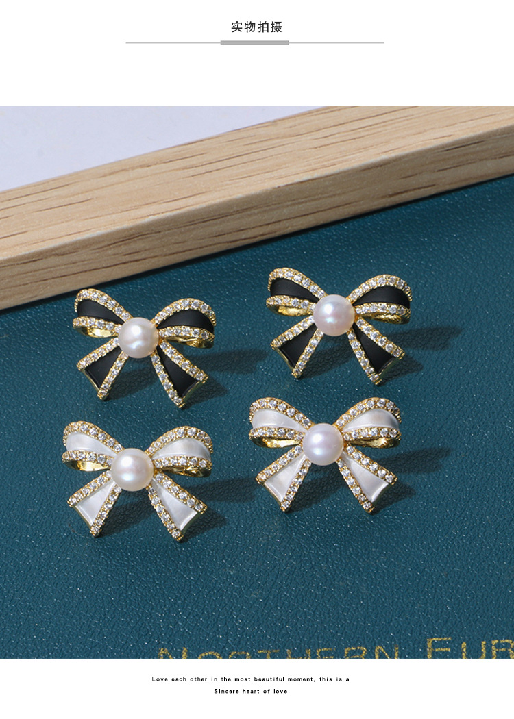 14K注金滴油蝴蝶结淡水珍珠耳钉